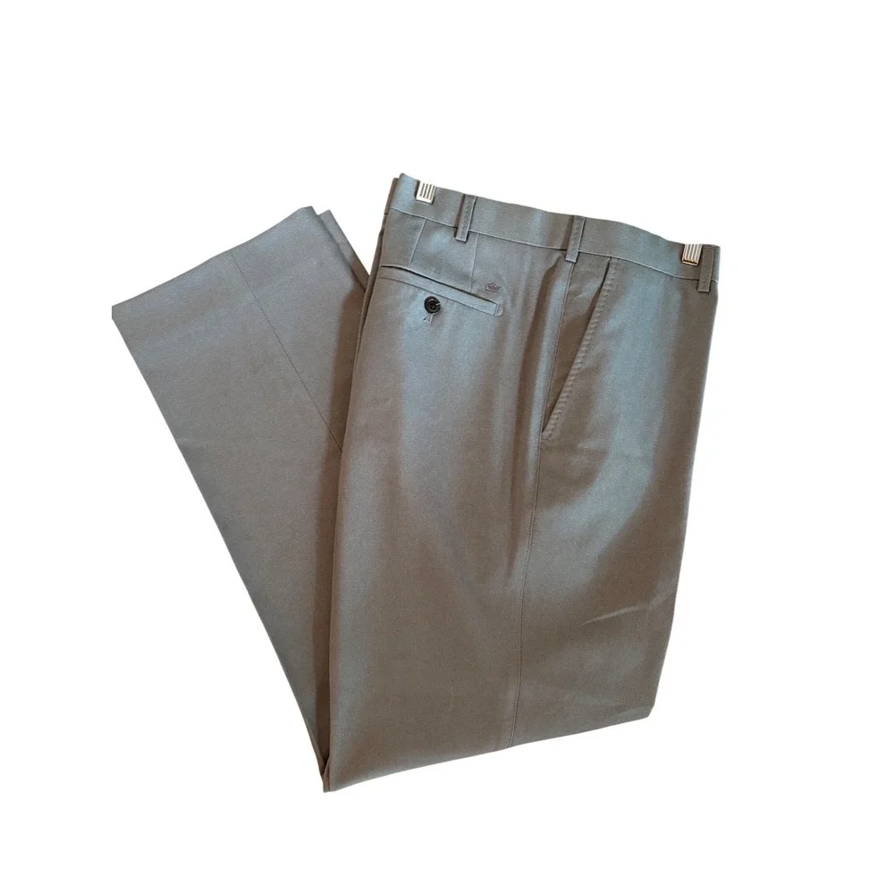 Peter Millar Crown Sport Men 40x30 Gray Flat Front Golf Dress Pants Tailored Fit